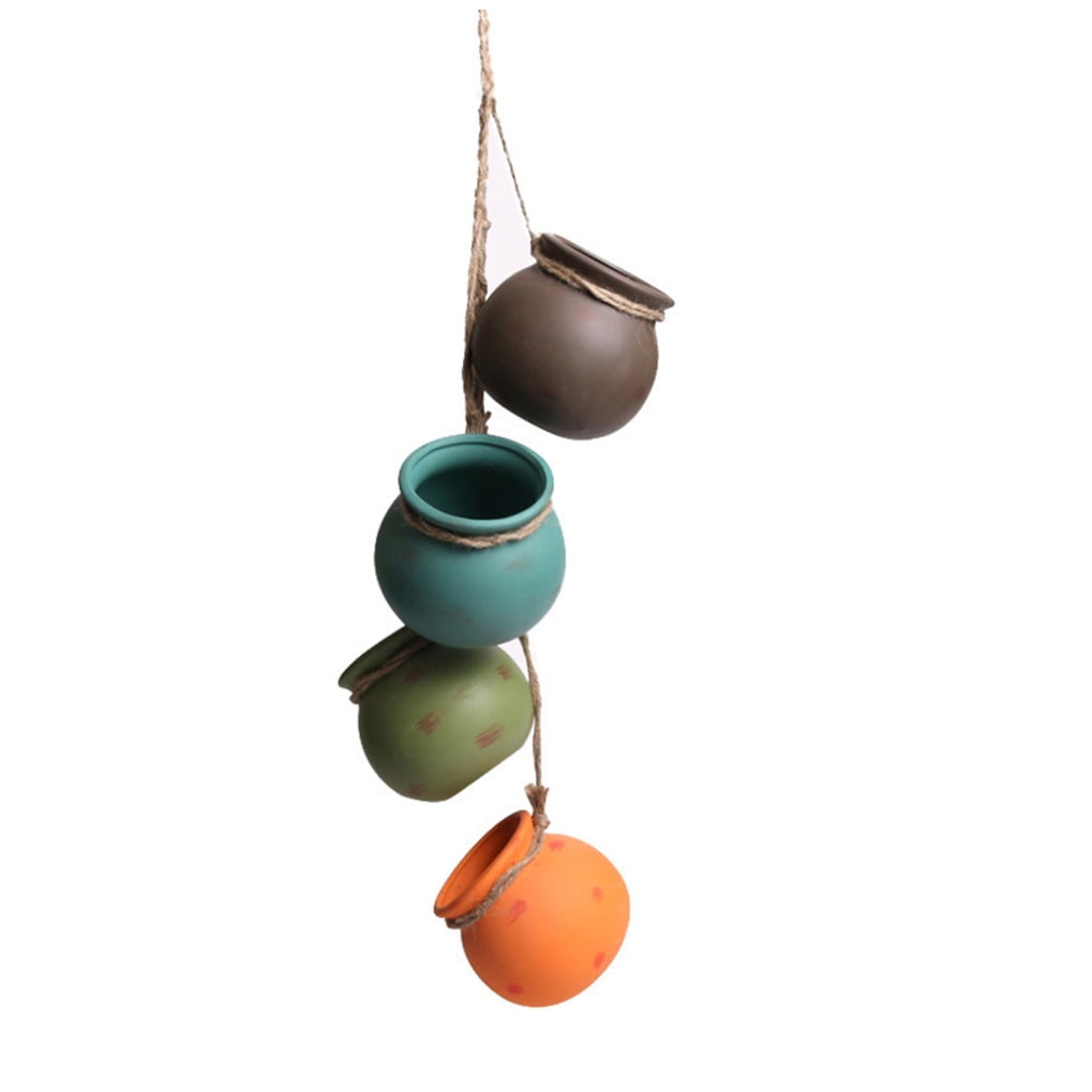 MLINS Ceramic Hanging Planters with Rope for Wall Ceiling Mount 4pcs Multicolor Ceramic Pots with
