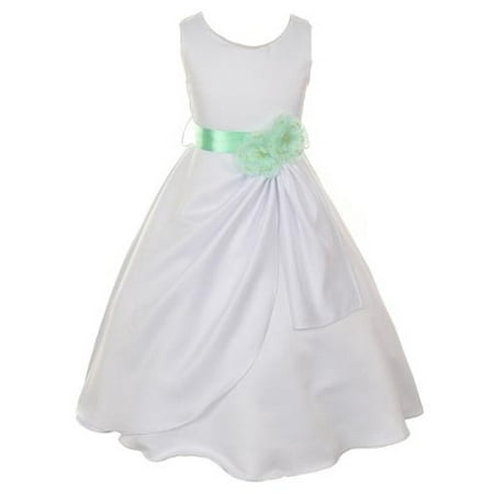 - Big Girls White Mint Bridal Dull Satin Sequin Flowers Occasion Dress 8