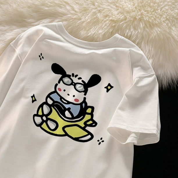★WAIKEI★ Love Love Pochaco Short Sleeve T-shirt White YKBE New Sanrio Kawaii Pochacco Men's and Women's Cartoon Short