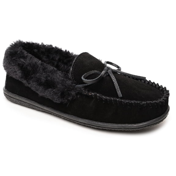 Minnetonka Women's Camp Collar Moccasin Slippers, Black, 8 M US