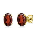thumbnail image 2 of Gem Stone King 18K Yellow Gold Plated Silver Red Garnet Bracelet and Earrings Jewelry Set for Women (8.70 Cttw, Gemstone January Birthstone, Oval 7X5MM, Fully Adjustable up to 9 inch), 2 of 4