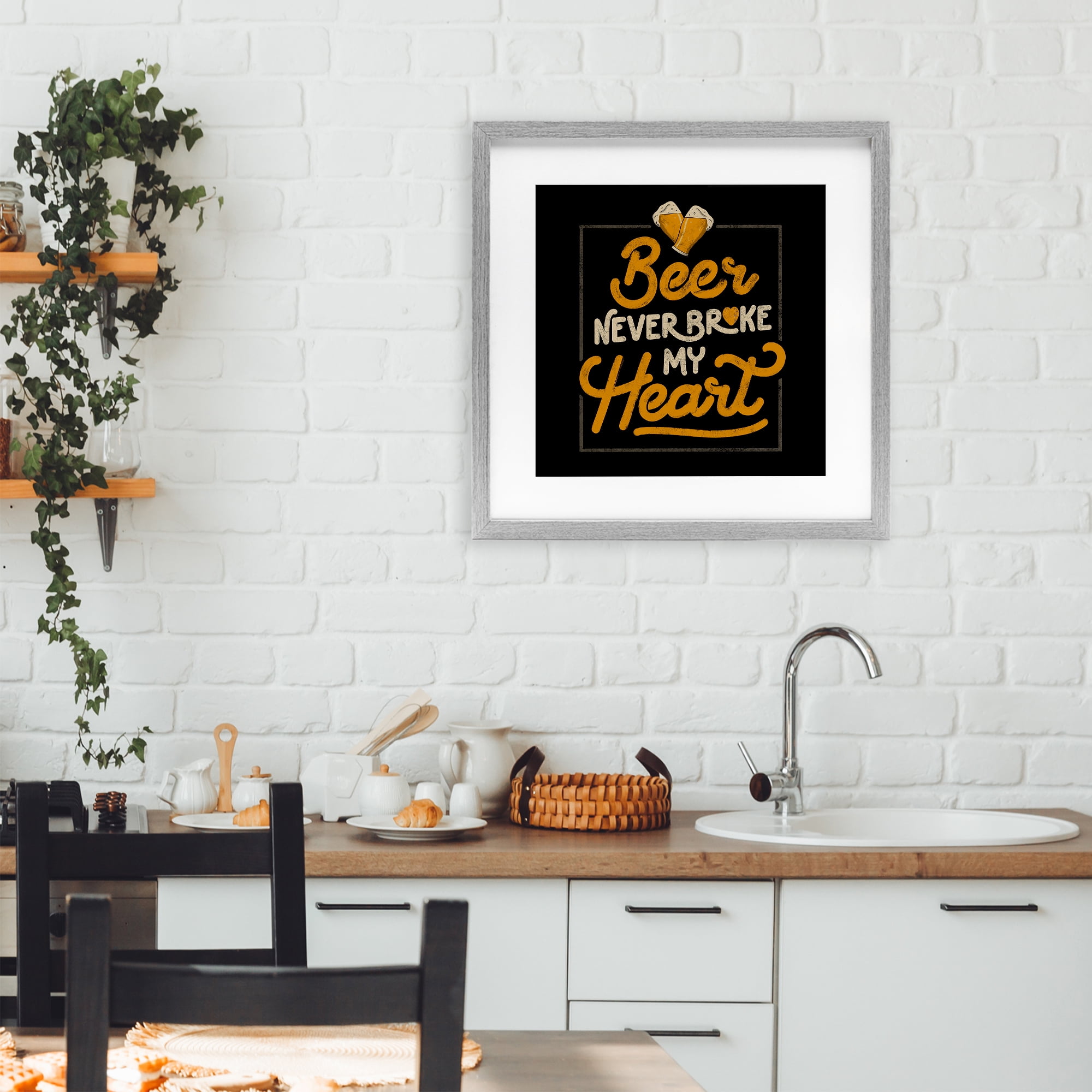 Stupell Industries Beer Never Broke My Heart Gray Framed Print Under Glass, design by EduEly Designs