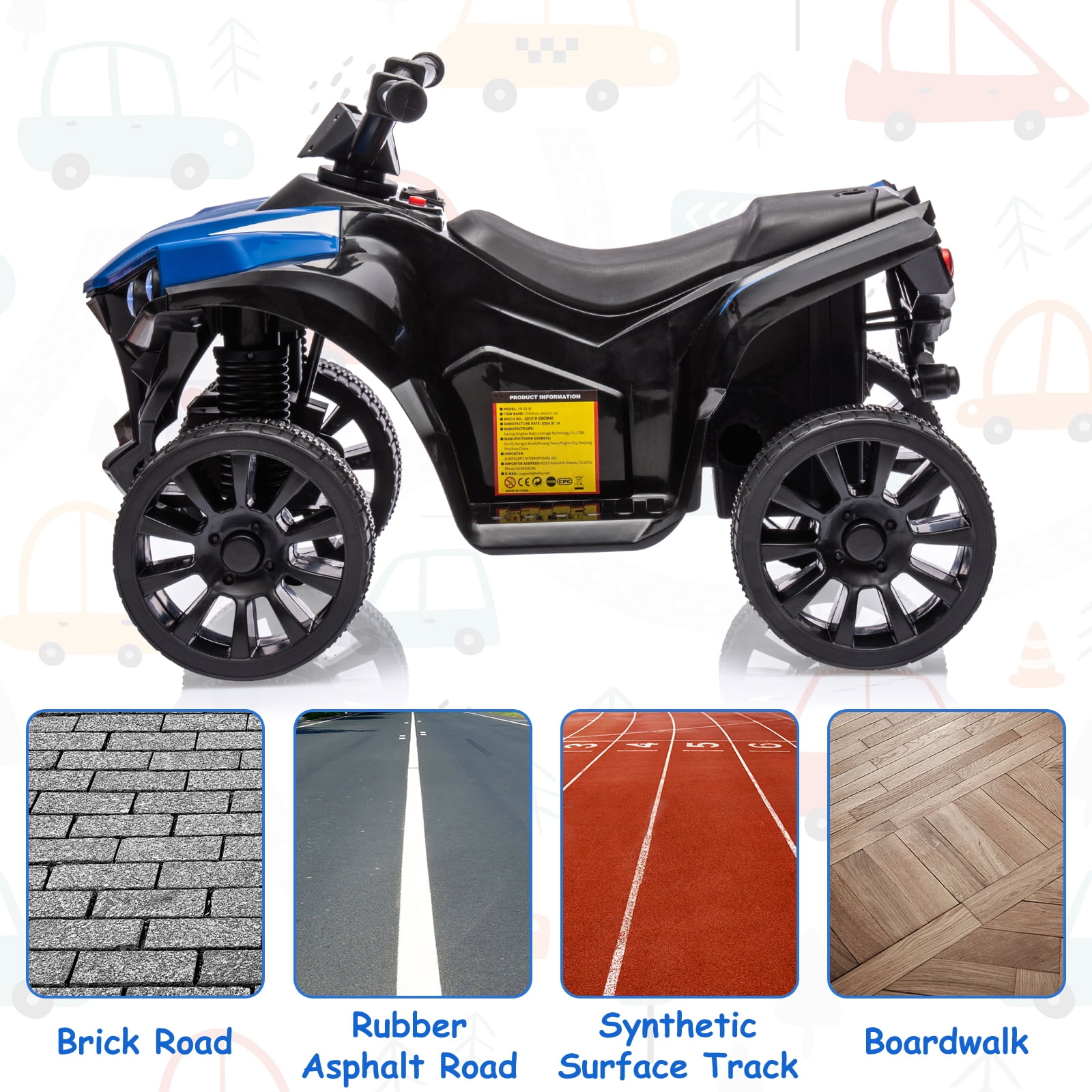 Goldensoil 6V Kids ATV 4-Wheeler, 1.8MPH Max Speed, Ride-On Toy with Music, Up to 55 Pounds, Blue