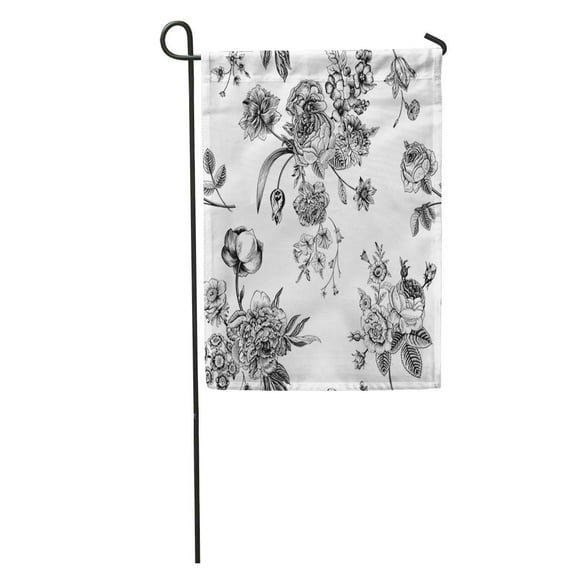 NUDECOR Vintage Pattern Victorian Bouquet of Black Flowers on Garden Roses Garden Flag Decorative Flag House Banner 28x40 inch