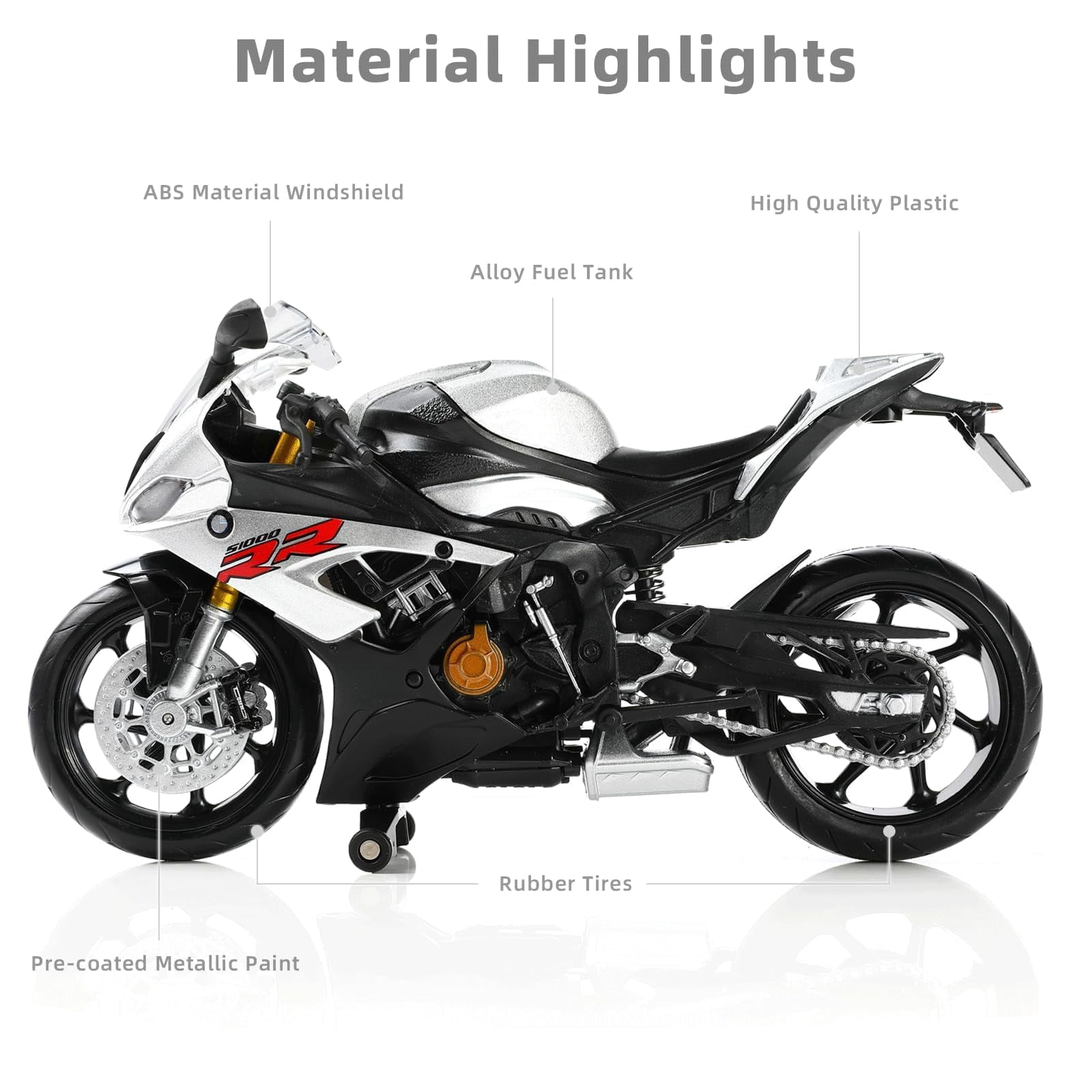 CHUNYAN 1:12 Motorcycle Model Toy for BMW S1000RR Metal Die-cast with Plastic Motorcycle Model No Assembly Required Mini Finished Moto Gift for Adult(White)
