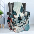thumbnail image 3 of Ambesonne Dinosaur Fleece Throw Blanket T-Rex Playing Ice Hockey 50"x70" Petrol Blue Pale Ruby, 3 of 5