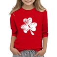 thumbnail image 5 of T-Shirt Fille Fête de la Saint-Patrick, Mignon T-Shirt Graphique à Manches 3/4 Col Rond avec Imprimé Irlandais, Hauts Décontractés Printemps Été pour Vacances, Fête d'Anniversaire et Usage Quotidien Rouge 110, 5 of 5