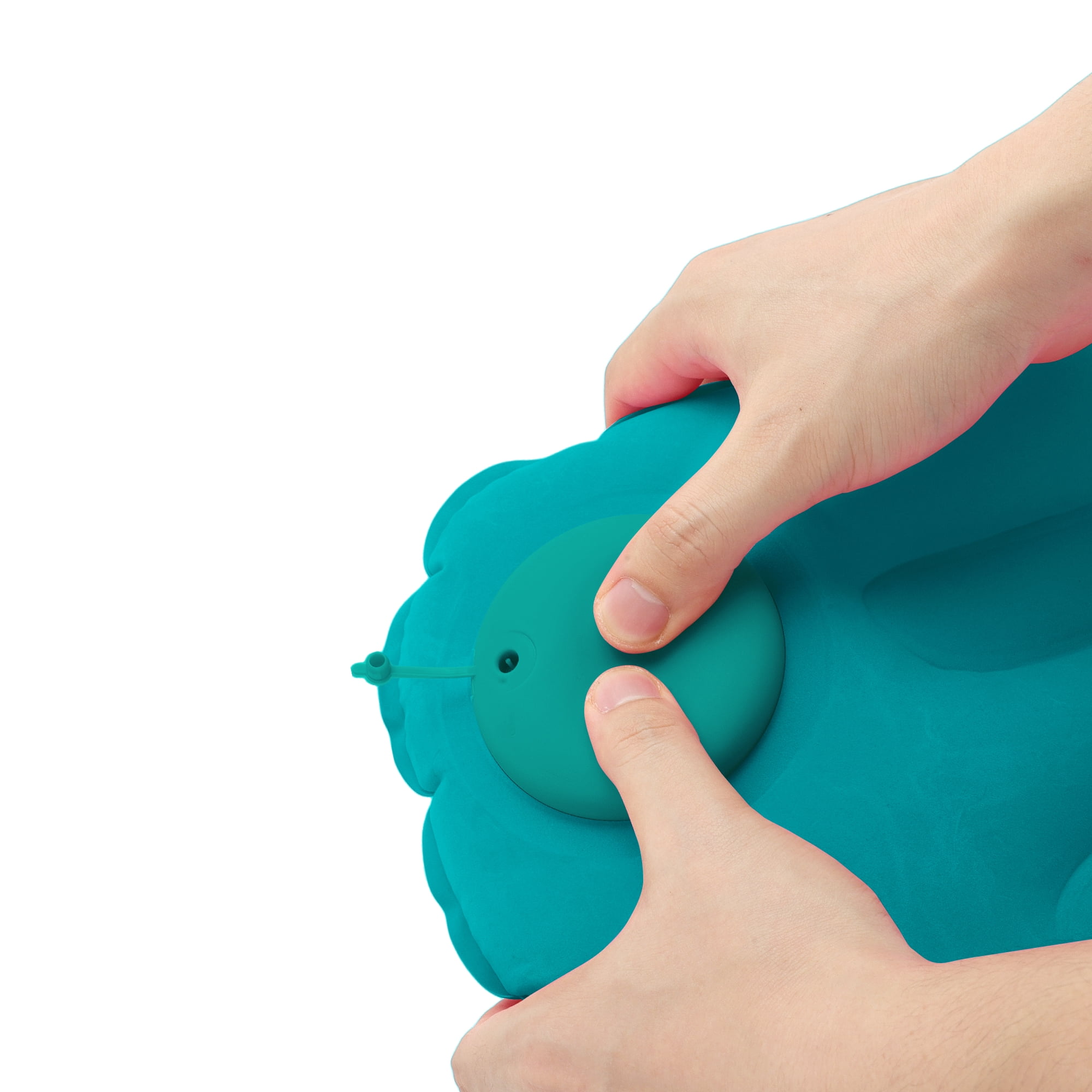 Unique Bargains Travel Pillow Press to Inflate Neck Pillow Peacock Green 19.29"x12.6"