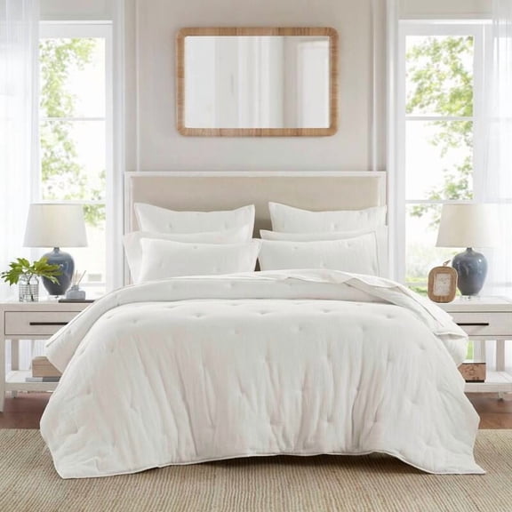 Cotton Bedding Set 3-Piece King Cotton Gauze Embroidered Quilt Set,White,Comforter Set