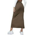 thumbnail image 4 of Slit Long Skirt Elestic High Waist Women Bodycon Solid Color Medium Length for Party Vacation Brownness S, 4 of 6