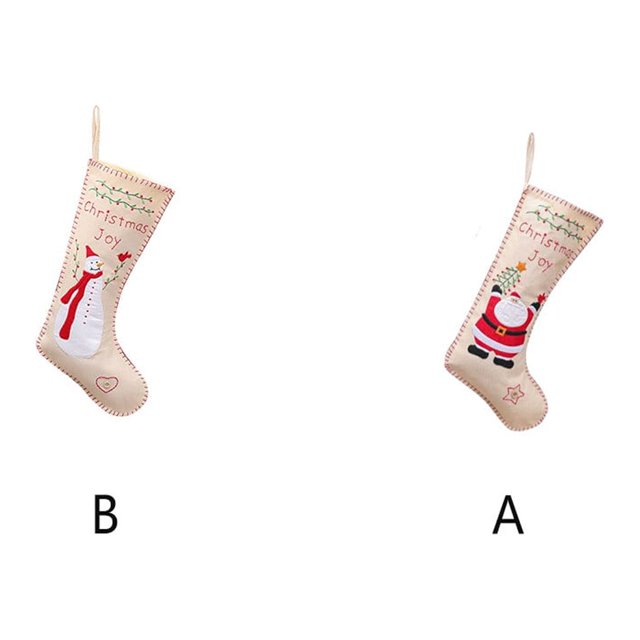 kurtrusly Christmas Pendant Snowman Embroidery Socks Linen Candy Gift Large Capacity Xmas Tree Good Stitching Sack New Year Home Decor Snowman