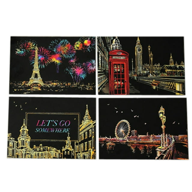 Agiferg 4pcs 20x14cm Magic Scratch Art Painting Paper With Drawing Stick Kids Toy