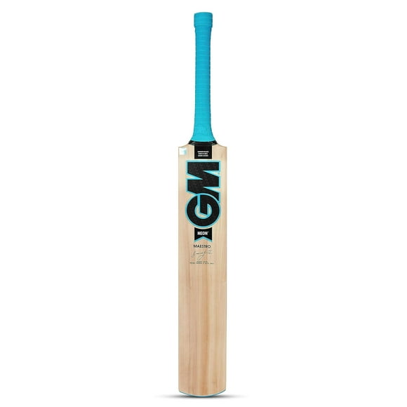 Gm Neon Maestro Kashmir Willow Cricket Bat For Leather Ball , Full Size Lightweight Bat With Full Cover | Blue