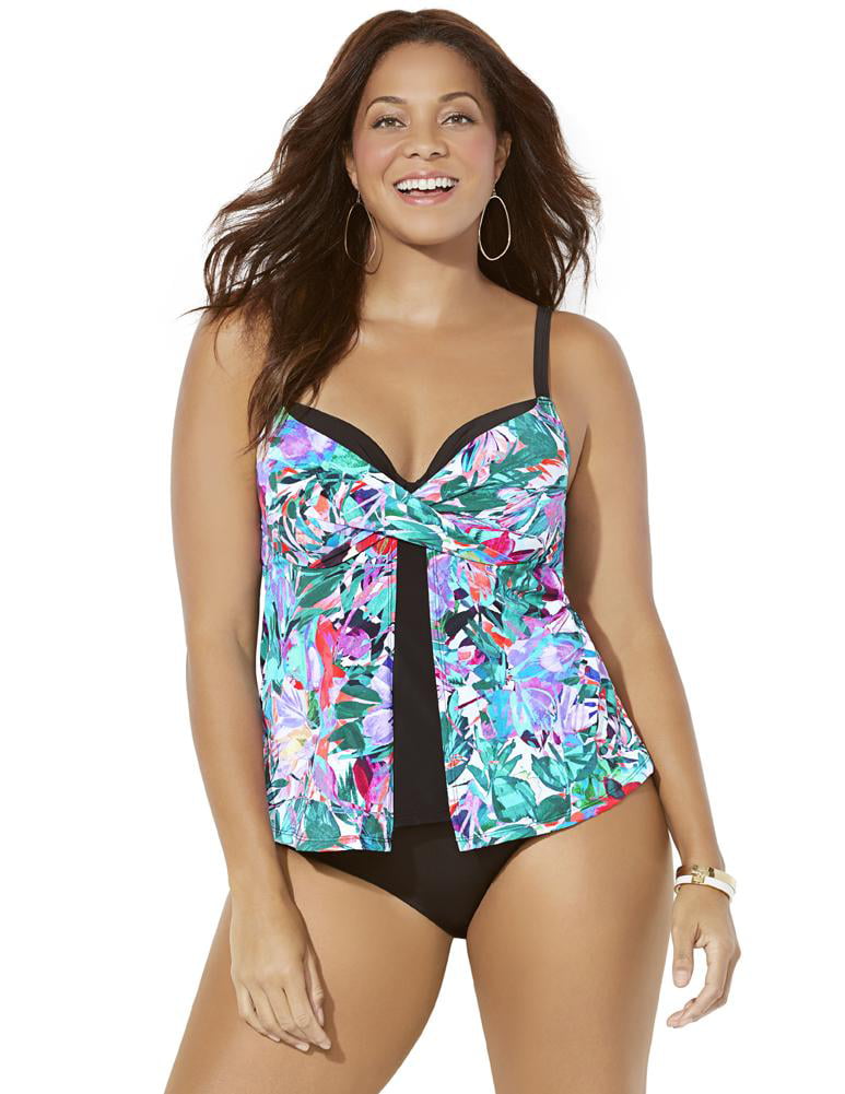 Swimsuits For All Women's Plus Size Faux Flyaway Underwire Tankini Top 