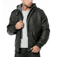 thumbnail image 6 of MANSDOUR Men's Faux Leather Jacket Casual Brown Zip-up Motorcycle Jacket with Removable Hood Black-L, 6 of 8