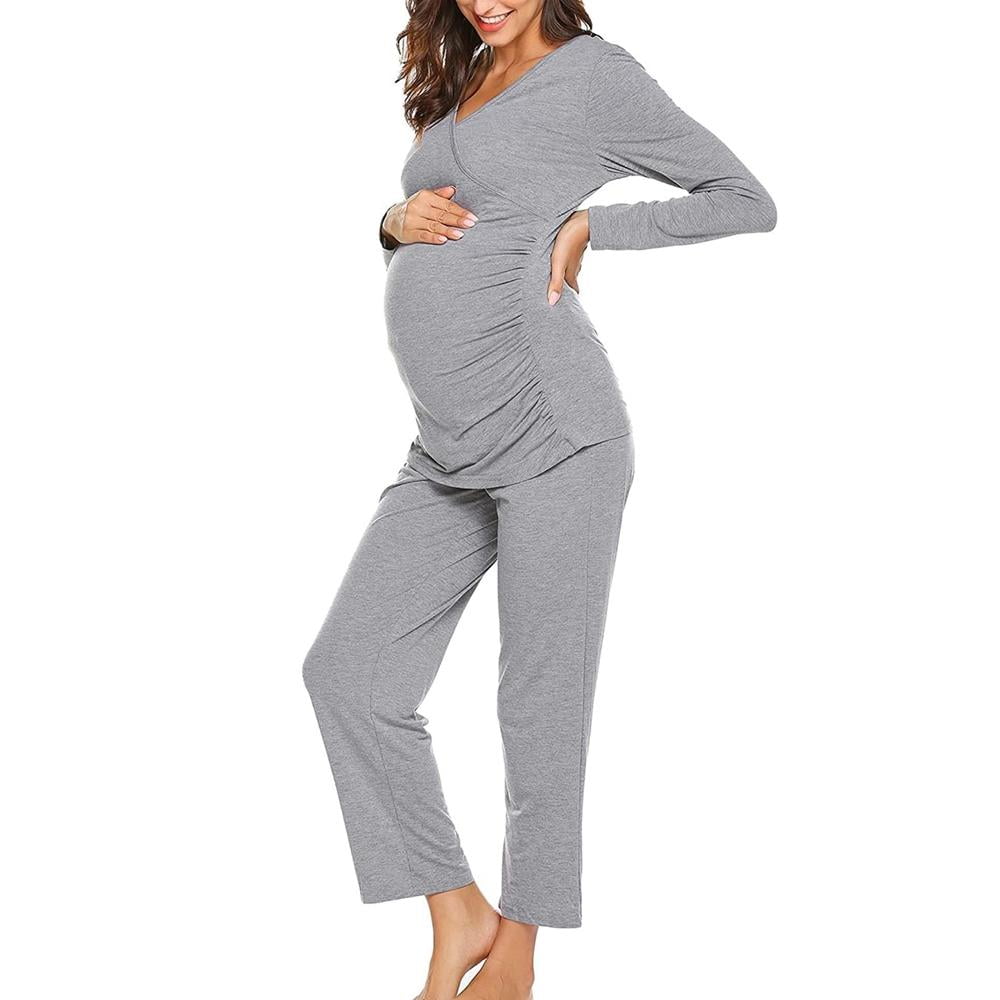 Kleding Dameskleding Pyjamas & Badjassen Ziekenhuishemden LohusaHamile 2305 Navy Blue Maternity Pyjama's Maternity Nightgown Set met Maternity Robe I 4-Delig Maternity Set 
