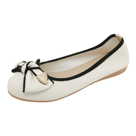 

Women S Casual Shoes Large Size Single Simple Pure Colour Bowknot Rhinestone Low Heel Flat Bottom Single Loafers