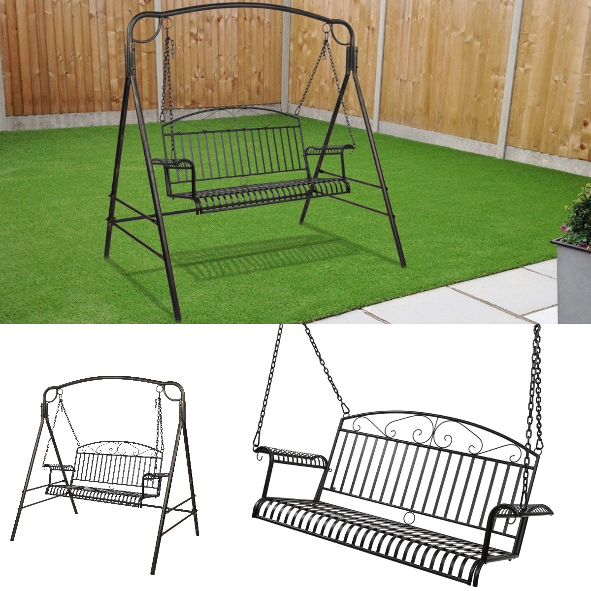 Goorabbit Outdoor Patio Swing Chair,Metal Porch Swing, Metal Outdoor Hanging Porch Swing, Iron Patio Porch Swing Bench Chairs for Patio Garden Backyard,Black54.53x 17.72 x23.23"(Without Stand) - image 1 of 15