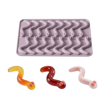 Worm Silicone Candy Mold Purple 16-Cavity Non-stick Food Grade Silicone 1 Pack Baking Mold for Homemade Gummy Candy Chocolate Fondant Cake Decorations Funny Spooky Party Baking Supplies