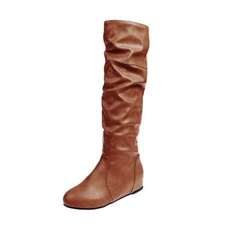 

fukaraa Mid Calf Boots For Women Elegant Low Heels Slip On Hidden Wedge Knee High Boots Party Dress Booties