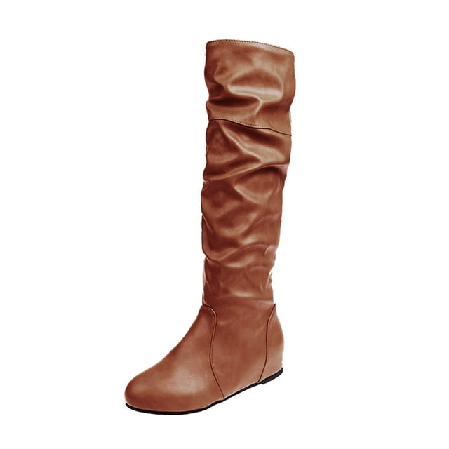 Bottes Hautes Genou pour Femmes Design Plissé Confortables et Polyvalentes pour Toutes les Occasions