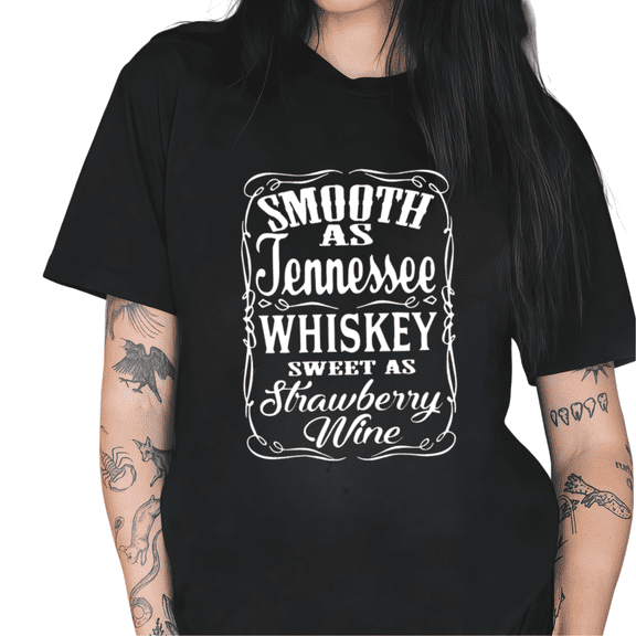 Black Smooth As Tennessee Whiskey Sweet As Strawberry Wine Country Music Graphic Tees Print Tshirt Tops S-5XL