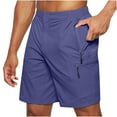 thumbnail image 1 of VSSSJ Men Cargo Shorts Regular Fit Solid Color Elastic Waistband Zipper Multi-Pockets Straight Five-Point Short Pants Casual Summer Thin Beach Shorts Blue XXXL, 1 of 6