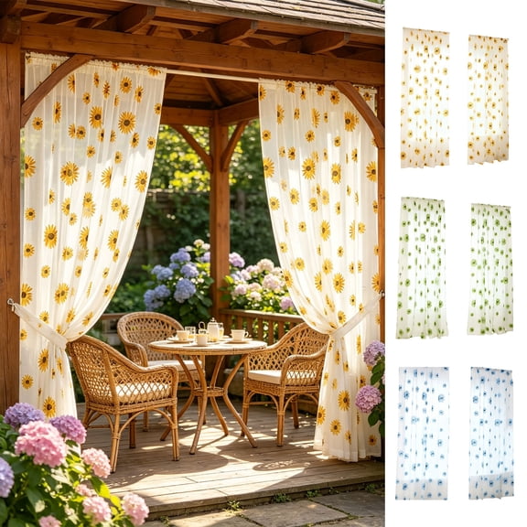 Celsvanis Sheer Voile Curtains, Sunflower Printed Mosquit Resistant Drapes, Light Filtering Panels For Living Room Bedroom Outdoor Patio Porch Decoration 39"x79"
