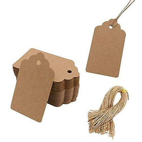100 Pcs Étiquettes Cadeaux en Papier Kraft avec Ficelle, Étiquettes de Sacs Cadeaux Vierges Étiquettes de Prix (Marron)