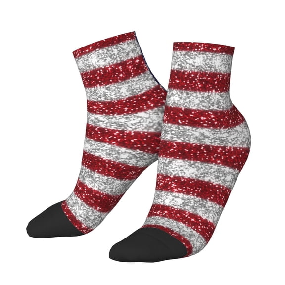 Uemuo America Flag Glitter Printed Crew Socks, Moisture-Wicking Socks, Athletic Socks for Men Breathable Cushion Socks Casual Sport Socks for Running Traveling