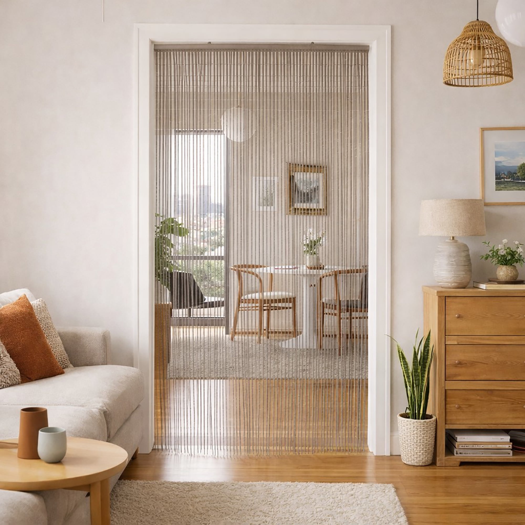Bamboo Beaded Door Curtain 65 Strings 79" W x 36" W Taupe