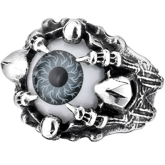 Bague Vintage Gothique pour Hommes Griffe de Dragon Diable Il Crâne en Acier Inoxydable Gris Blanc Noir Argent Taille 7