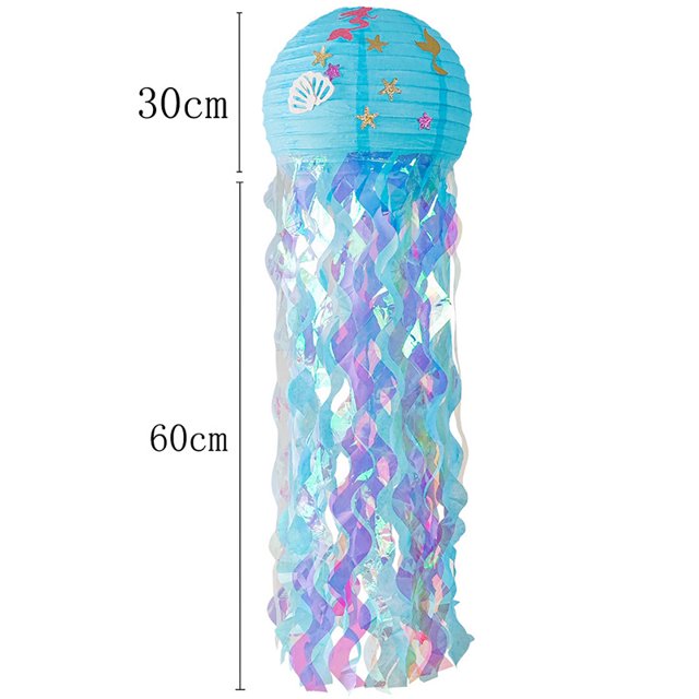 Linternas de papel de medusas de sirena, linternas de papel de medusas colgantes Brillo temático de sirena con tira brillante y pegatinas para cumpleaños de niñas ZefeiWu 8390613044525