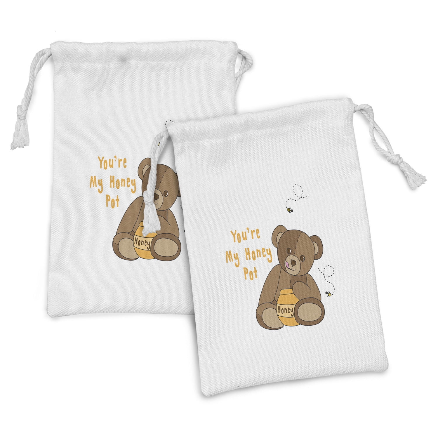 Honey Bee Fabric Pouch Set of 2, You're My Honey Pot Phrase with a