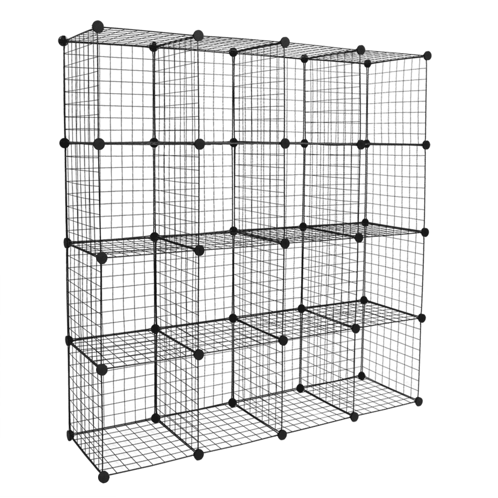 16-Cube Wire Grid Storage Organizer – DIY Modular Cube Shelves Unit, 13.8" Cubes, Heavy-Duty Steel Frame with ABS Connectors, Black, 47"W x 14"D x 57"H