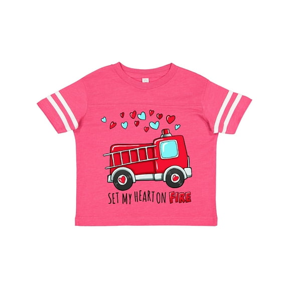 Inktastic Set My Heart on Fire Valentine Fire Truck with Hearts Boys or Girls Toddler T-Shirt