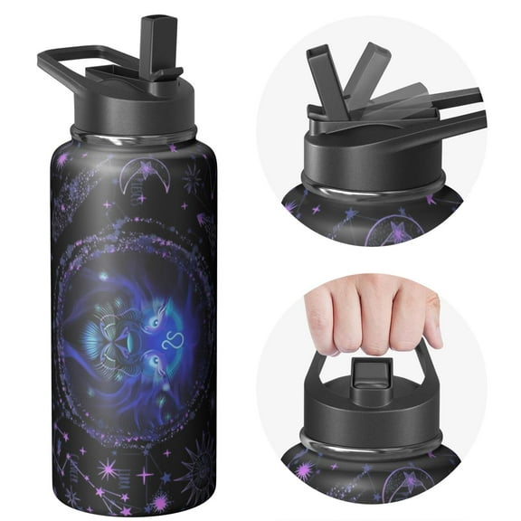Triple Layer Insulated 32oz Constellations Themed Water Bottle with Straw, Stainless Steel Bottle, Spill Proof Lids for Gym, Travel, Outdoor Activities