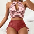 thumbnail image 2 of Swimsuit Women Summer Sexy Hollow Out Striped Prints Lace Up Backless Swimwear Summer Two Piece Swimsuit Beach Bikini Holiday Beach Swimming Swimsuits, 2 of 7