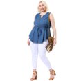 thumbnail image 3 of Women's Plus Size Shirts Denim V Neck Drawstring Waist Sleeveless Chambray Tops Blue 4X, 3 of 7