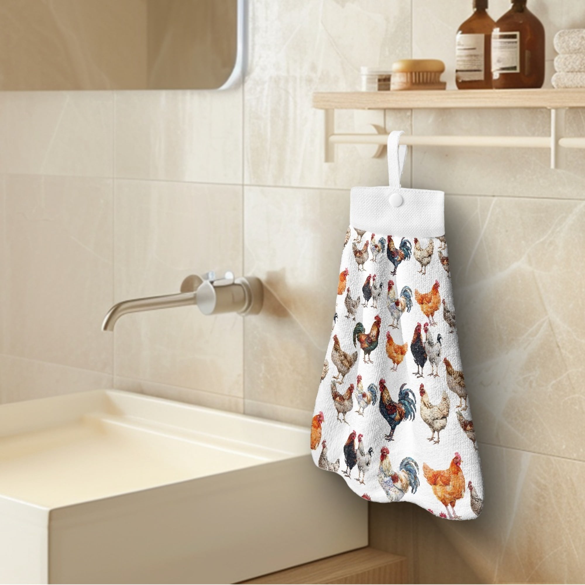 SEANATIVE Rooster Hanging Hand Towels for Kitchen Quick Dry Bathroom Hand Towels Set of 3 Tie Towel for Wiping Hands Highly Absorbent Fingertip Towel Home Decor Accessories
