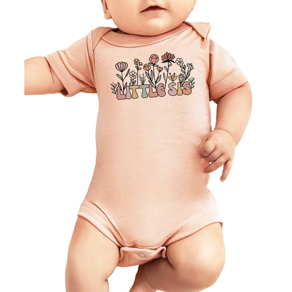 Floral Little Sister Bodysuit for Baby Girls Spring Baby Reveal Flowers Boho New Baby One-Piece Peach Bodysuit 12 Months