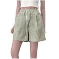 thumbnail image 2 of HongQid Womens Cotton Lounge Shorts Striped Ultra-Soft Comfy Stretch Pajama Shorts Elegant Sleepwear Army Green L, 2 of 3