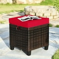 thumbnail image 4 of Gymax Ensemble de 2 Poufs Repose-Pieds en Rotin pour Patio Jardin Extérieur avec Coussin Rouge, 4 of 10