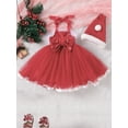 thumbnail image 3 of Wassery Kids Girls Christmas Dress Christmas Cosplay Party Clothes Ruched Fluff Trim Tulle Tutu Mini Dress with Santa Hat Christmas Costume 6M-5T, 3 of 9