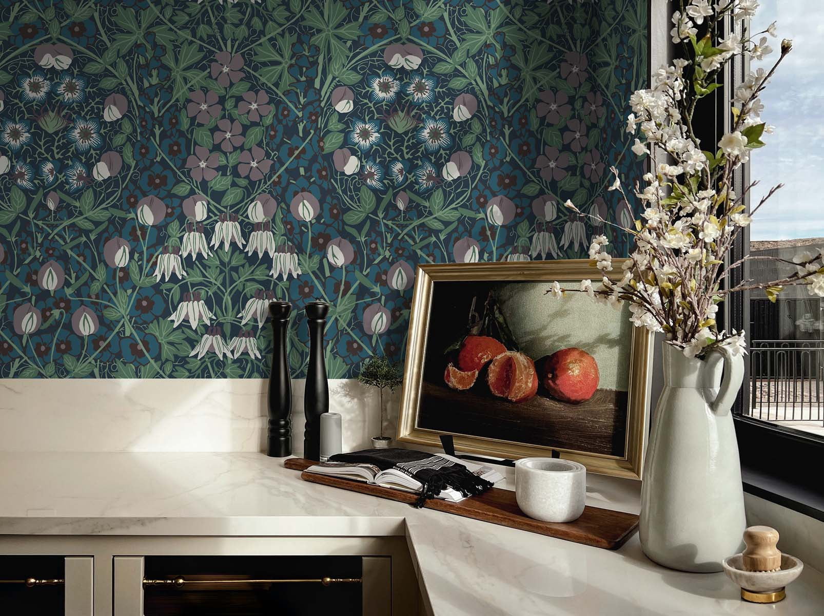 NextWall Deep Ocean & Purple Haze Tulip Garden Peel and Stick Wallpaper