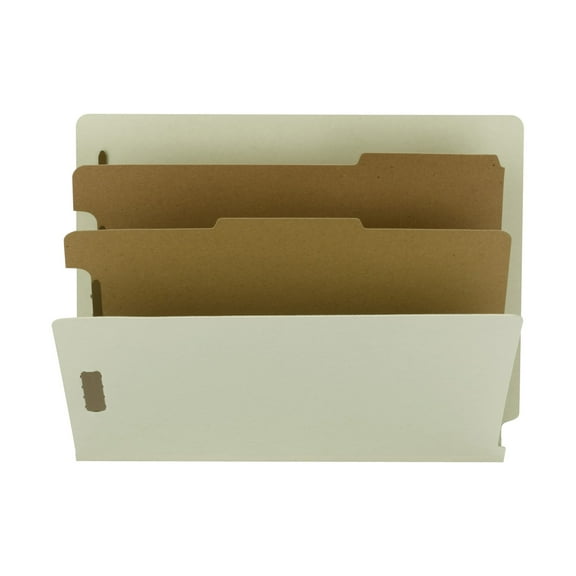 Smead® End-Tab Classification Folders, 2 Dividers, 2 Partitions, Straight Cut, Letter Size, 100% Recycled, Gray/Green, Box Of 10