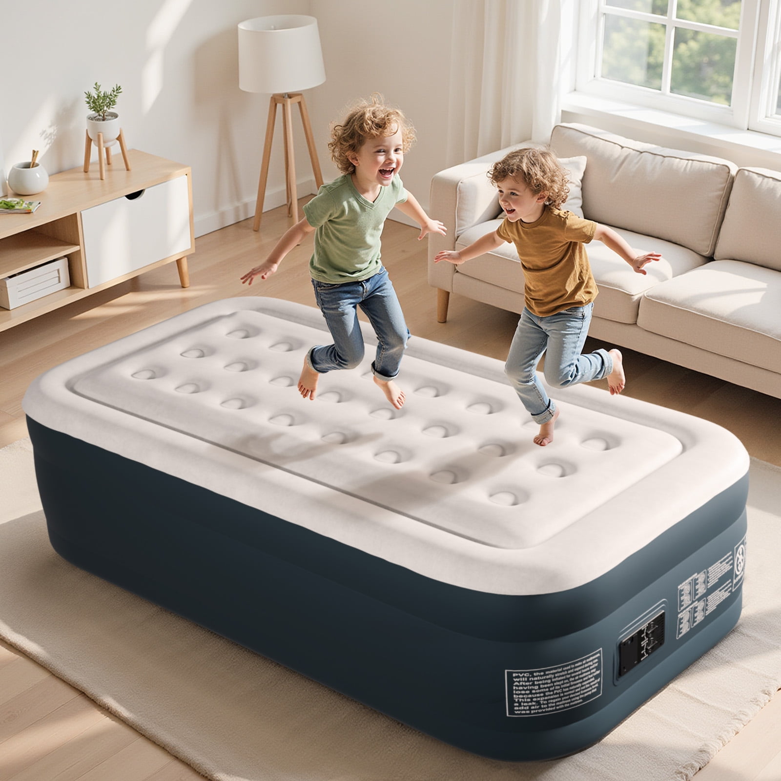 Ktaxon 18" Twin Air Mattress with Built-in Pump, Elevated Inflatable Bed, Two Chamber Airbed for Home Cmaping & Guests, Gray & White