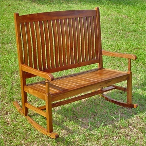 Pemberly Row Loveseat Patio Rocker in Stain