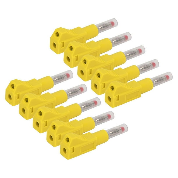 Lot de 10 fiches bananes télescopiques 4 mm CAT II 600 V 32 A, gaine PE pour équipement numérique industriel de sécurité 3C, jaune