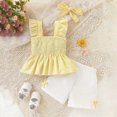 thumbnail image 2 of KPOPLK 9 12 Months 2T 3T 4T Toddler Baby Girl Boho Strip Outfit Sets Sleeveless Shirt and Bubble Shorts Summer Clothes 9M-4T(3-4 Years,Yellow), 2 of 8